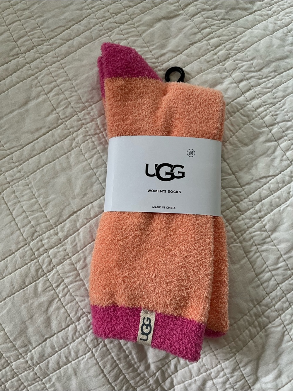 UGG Women's Fuzzy Cree Socks in Peach and Magenta with grips - Picture 2 of 7